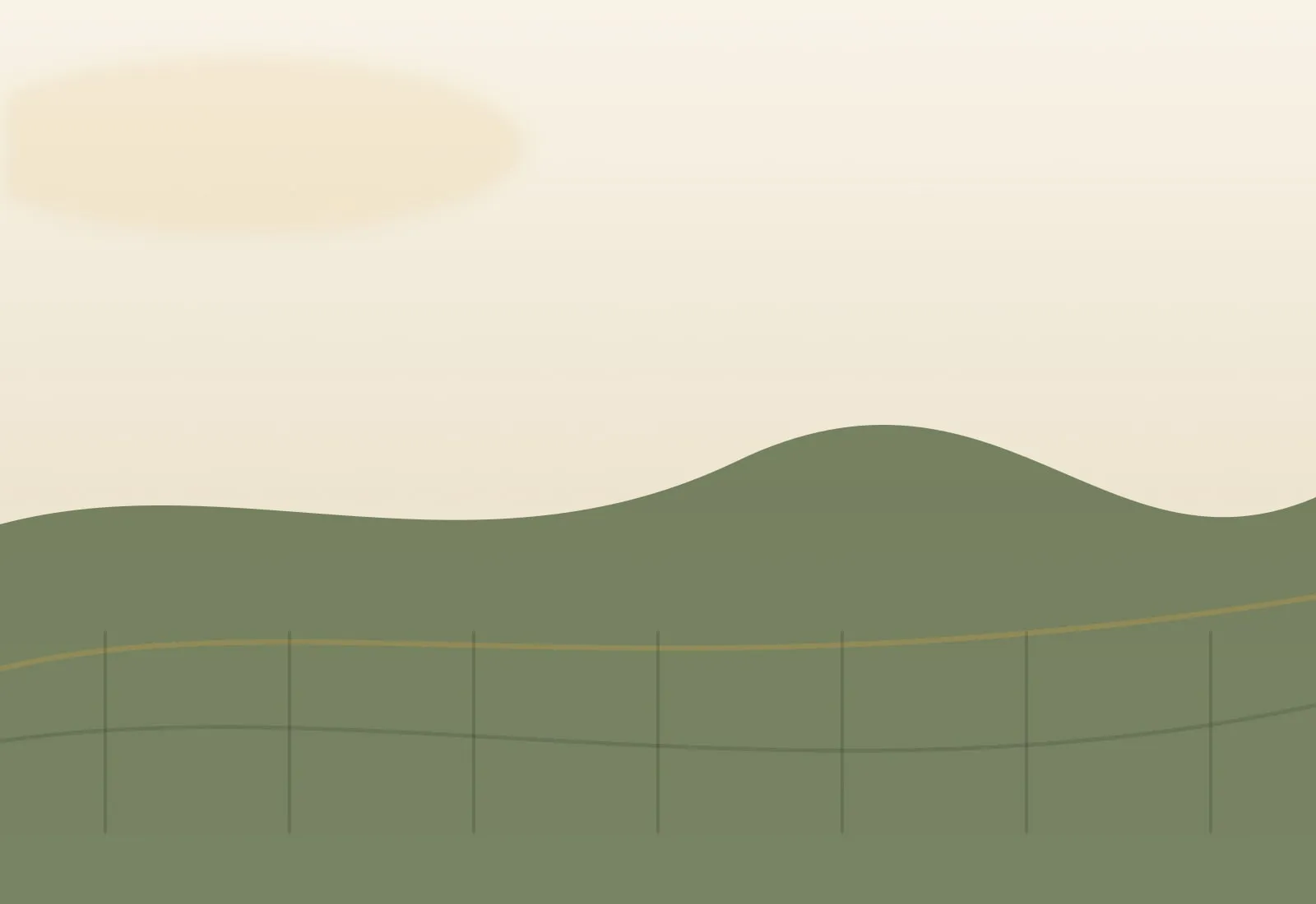 Wide view of the farm pasture in warm morning light.