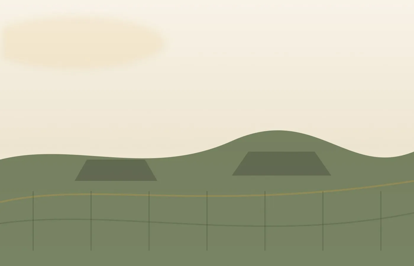 Pasture shelters and open field on the farm.